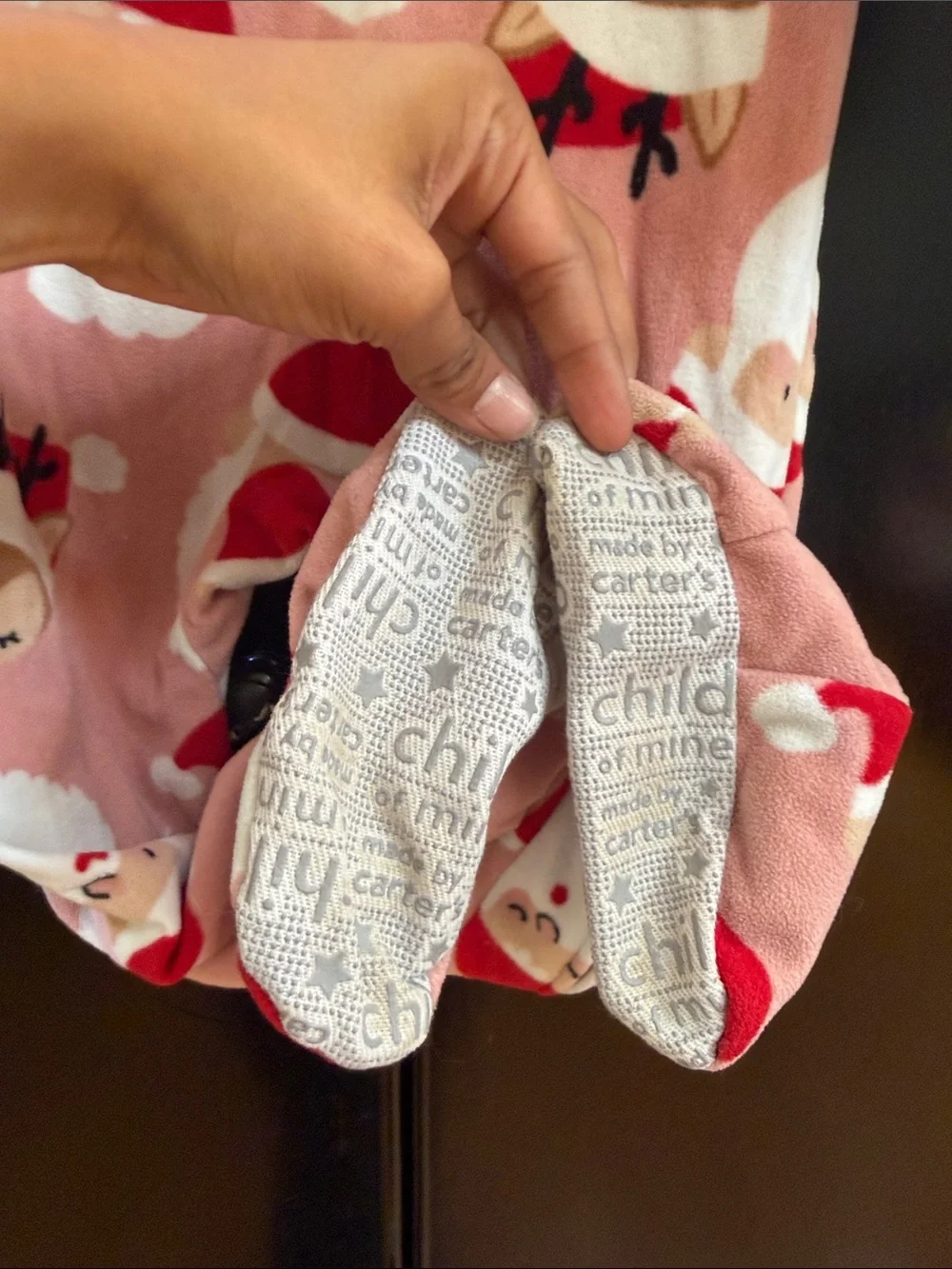 Carter's Pink Santa and Reindeer Footed One-Piece Pajamas